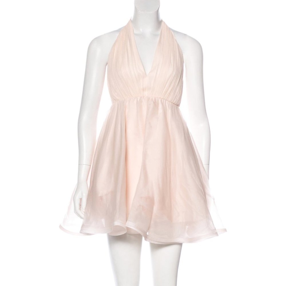 ALICE + OLIVIA Pale Pink Silk Organza V-Neck & Open Back Mini Dress Size XS - 0